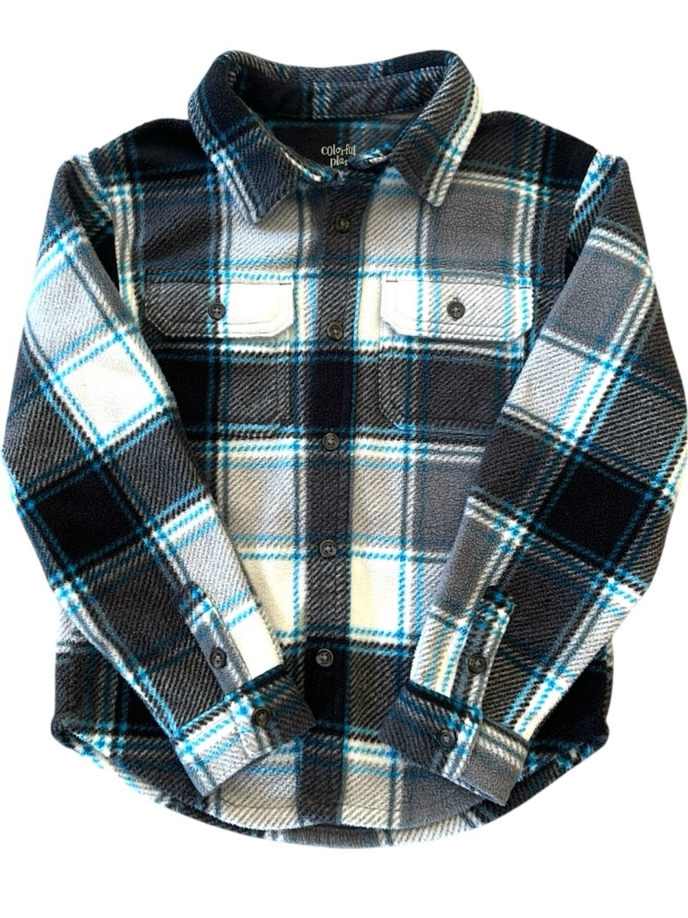 Colorful Planet Boys Plaid Flannel Fleece Shacket Layering Outdoor Gorpcore Sz S